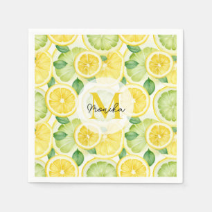 Serviette En Papier Aquarelle vert et jaune citron Motif