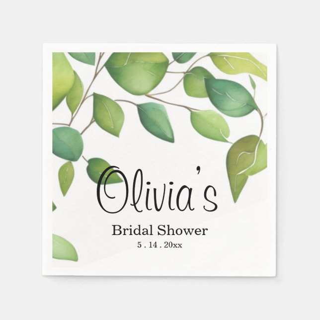 Serviette En Papier Aquarelle vert eucalyptus feuillage vert (Devant)