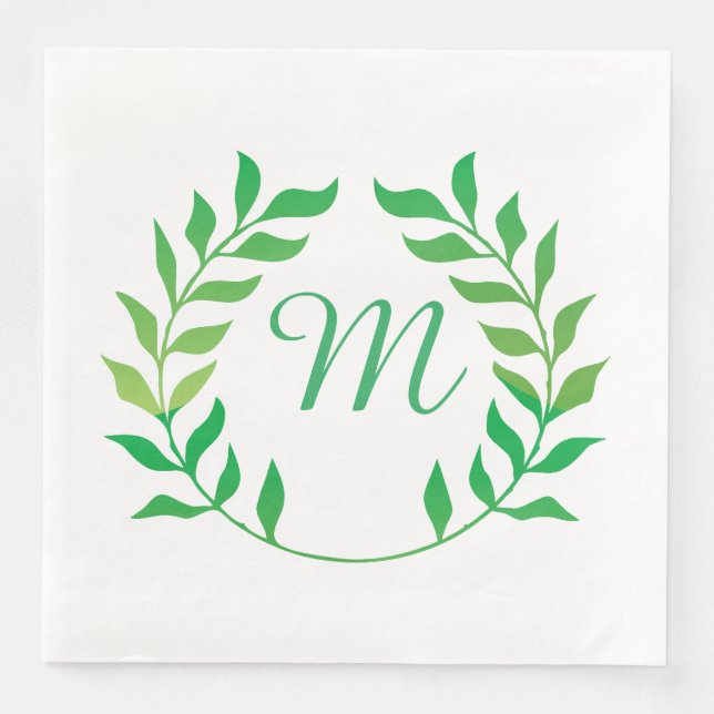 Serviette En Papier Aquarelle vert Garland Monogramme (Devant)