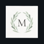 Serviette En Papier Aquarelle Vert Olive Branche Monogramme de la cour<br><div class="desc">Simple et rustique Monogram Napkin avec illustration florale d'aquarelle aux branches d'olivier vertes. Pour une personnalisation plus avancée de cette conception,  cliquez sur le bouton "Customiser" ci-dessus ! Des articles correspondants sont également disponibles.</div>