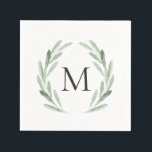 Serviette En Papier Aquarelle Vert Olive Branche Monogramme de la cour<br><div class="desc">Simple et rustique Monogram Napkin avec illustration florale d'aquarelle aux branches d'olivier vertes. Pour une personnalisation plus avancée de cette conception,  cliquez sur le bouton "Customiser" ci-dessus ! Des articles correspondants sont également disponibles.</div>