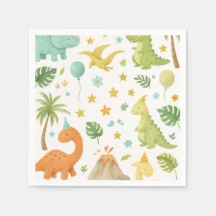 Serviette En Papier Aquarelle Vert Orange Dinosaure Motif Napkin