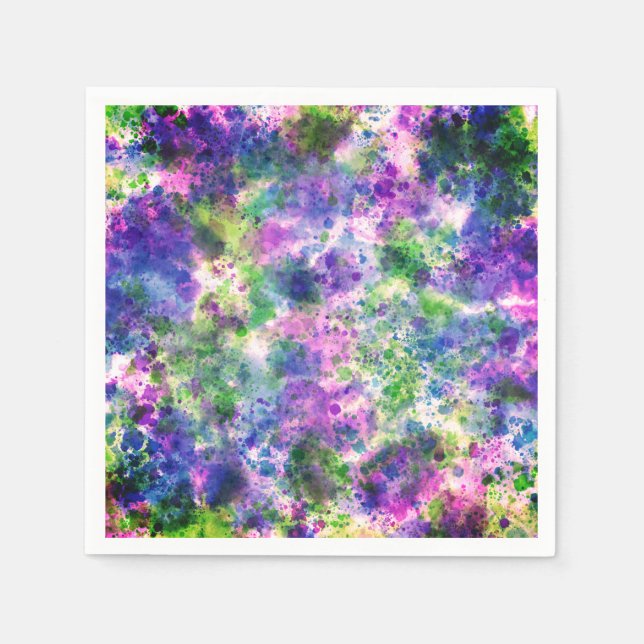 Serviette En Papier Aquarelle vert pourpre bleu Paint Splash Abstrait (Devant)