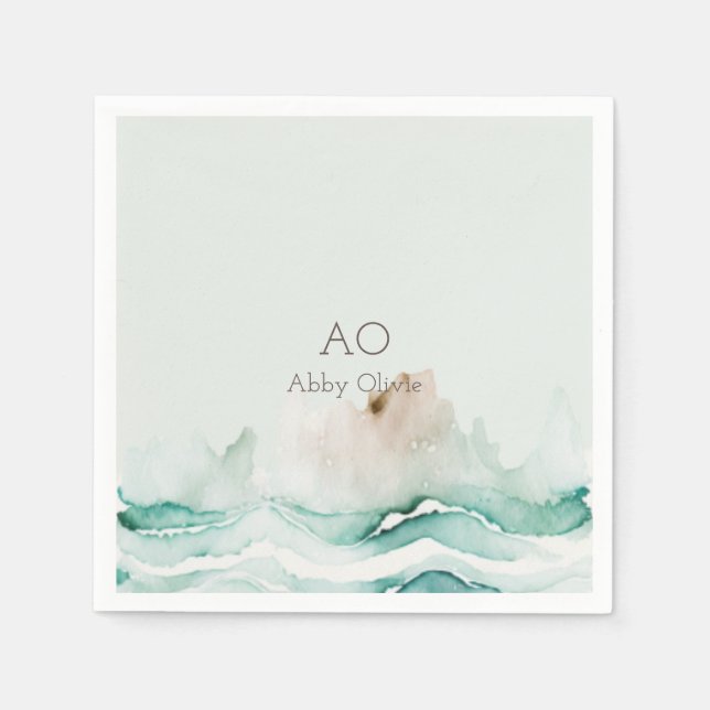 Serviette En Papier Aquarelle vert turquoise (Devant)