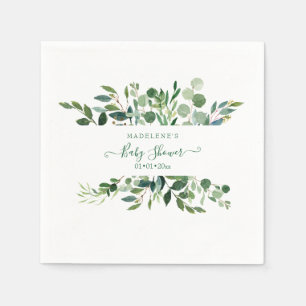 Serviette En Papier Aquarelle verte, Baby shower rustique Eucalyptus