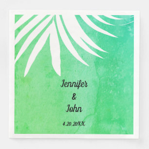 Serviette En Papier Aquarelle verte de feuille de palme Mariage rustiq