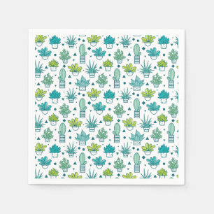Serviette En Papier Aquarelle verte et bleue Motif Succulent