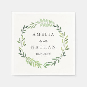 Serviette En Papier Aquarelle verte feuille Mariage Napkin
