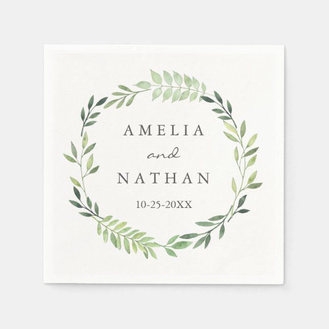 Serviette En Papier Aquarelle verte feuille Mariage Napkin (Devant)