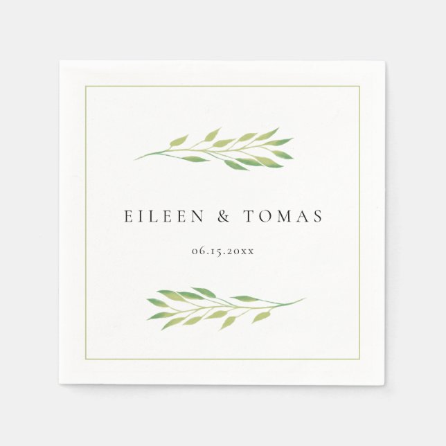 Serviette En Papier Aquarelle verte feuille mariage papier serviette (Devant)
