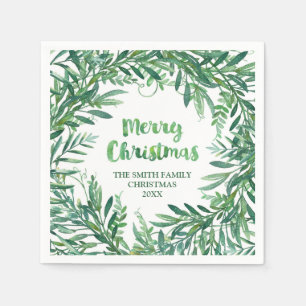 Serviette En Papier Aquarelle verte Feuilles tropicaux Noël Napkin
