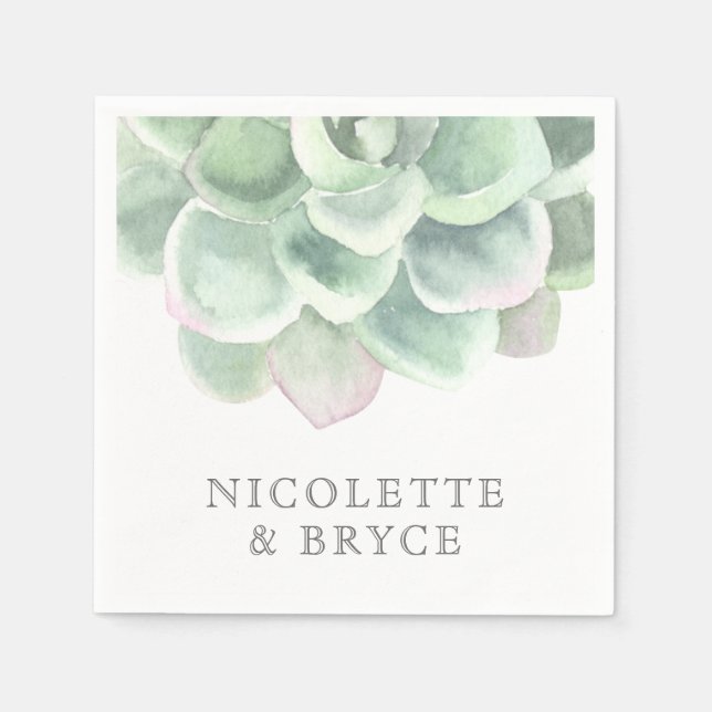 Serviette En Papier Aquarelle verte Sage Botanique Mariage Succulent (Devant)