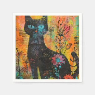 Serviette En Papier Aquarelle Vintage Chat Abstrait (9)