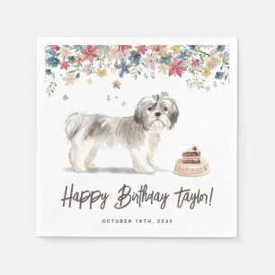 Serviette En Papier Aquarelle vintage gris Shih Tzu Anniversaire