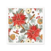 Aquarelle vintage Joyeux Noël Rouge Poinsettia