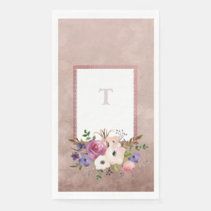 Serviette En Papier Aquarelle vintage Mauve Florale Initiale