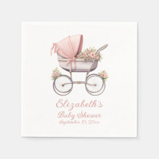 Serviette En Papier Aquarelle vintage Porte-bébé rose Personnalisé