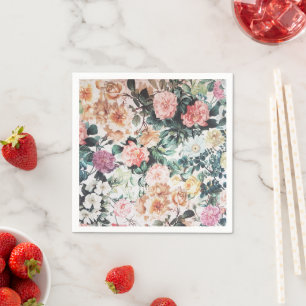 Serviette En Papier Aquarelle vintage vert rose jaune rose floral.