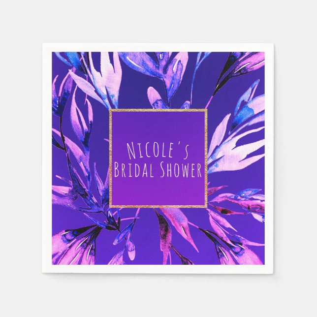 Serviette En Papier Aquarelle violet clair Glam botanique Élégant (Devant)