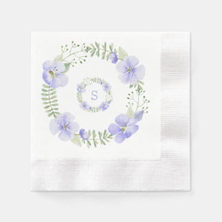 Serviette En Papier Aquarelle violet Floral Monogramme Élégant