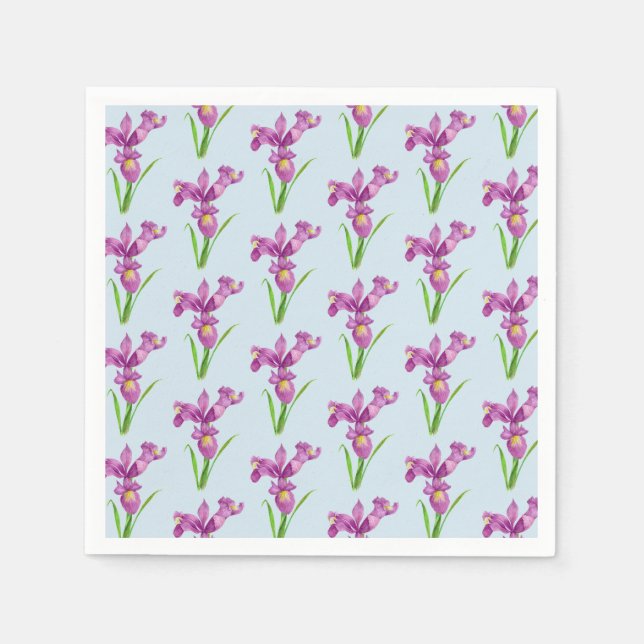 Serviette En Papier Aquarelle violet Iris Floral Art (Devant)