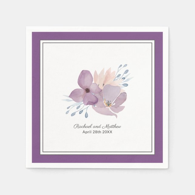 Serviette En Papier Aquarelle violet Mariage floral (Devant)