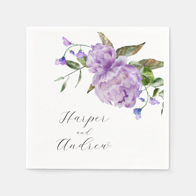 Serviette En Papier Aquarelle violet Mariage floral (Devant)