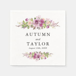 Serviette En Papier Aquarelle violet violet Mariage floral Napkin