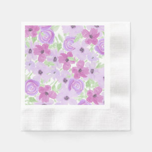Serviette En Papier Aquarelle violette et vert Sage Floral