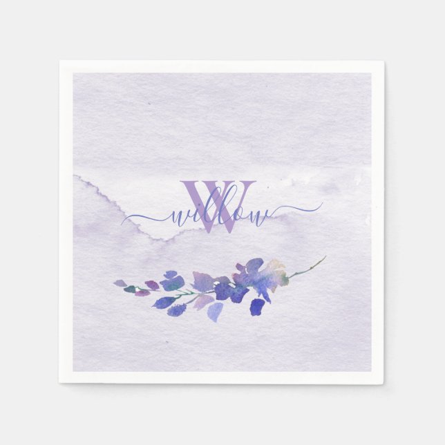 Serviette En Papier Aquarelle violette Fête des mariées monographique (Devant)