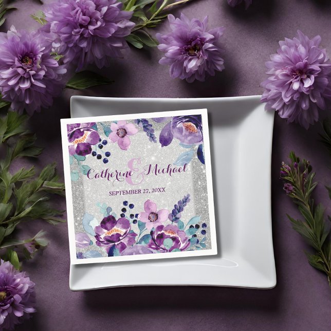 Serviette En Papier Aquarelle violette Floral et Mariage Parties scint (Créateur téléchargé)