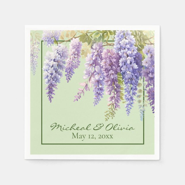 Serviette En Papier Aquarelle violette glycine florale lilas botanique (Devant)