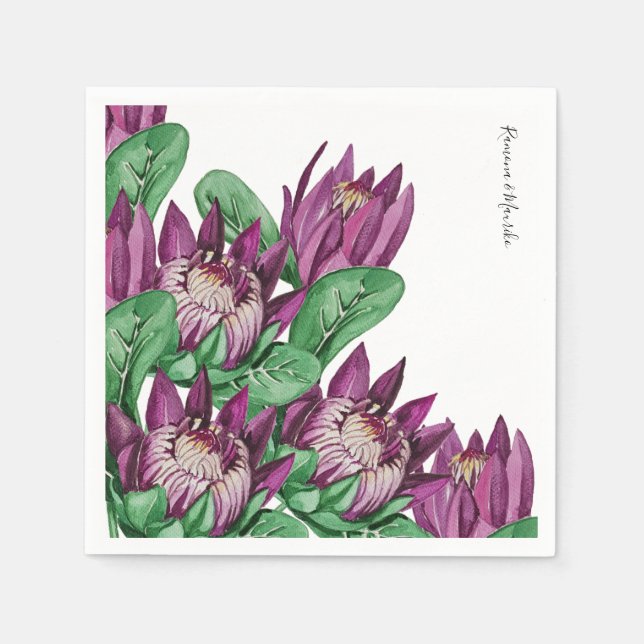 Serviette En Papier Aquarelle violette King Protea (Devant)
