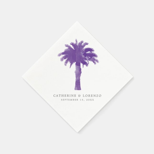Serviette En Papier Aquarelle violette Palm Tree Aquarelle Réception (Coin)