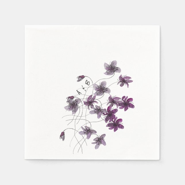 Serviette En Papier Aquarelle violette sauvage peinte à la main (Devant)