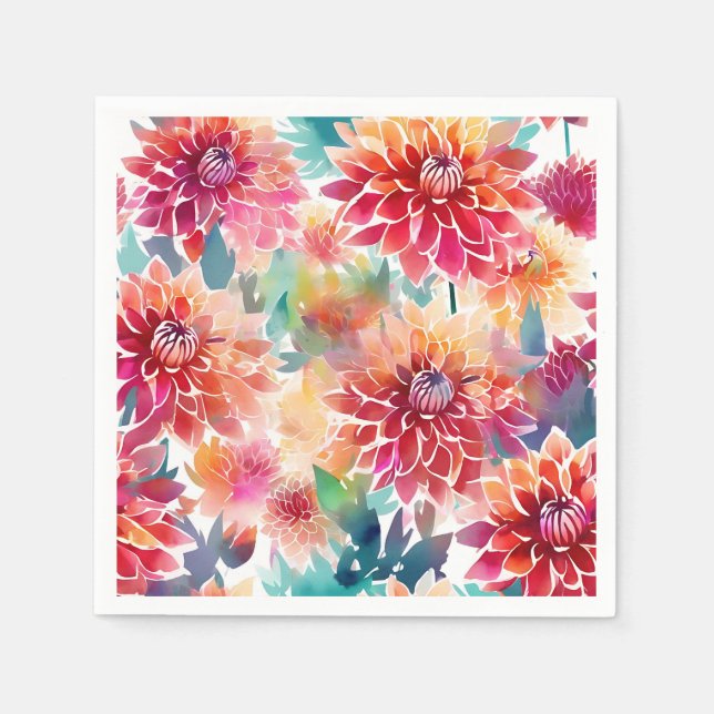 Serviette En Papier Aquarelle vive Dahlia (Devant)