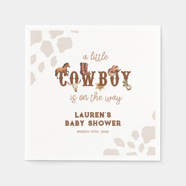 Serviette En Papier Aquarelle Western Petit Cowboy Baby Boy Douche (Devant)