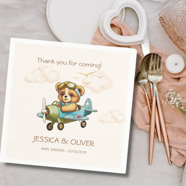 Serviette En Papier Aquarelle Whimsical Avion Pilote Ours De Conduite (Créateur téléchargé)