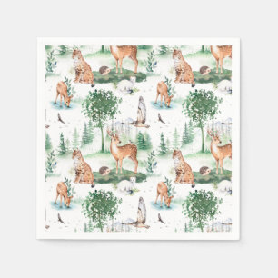 Serviette En Papier Aquarelle Woodland Baby Motif animal