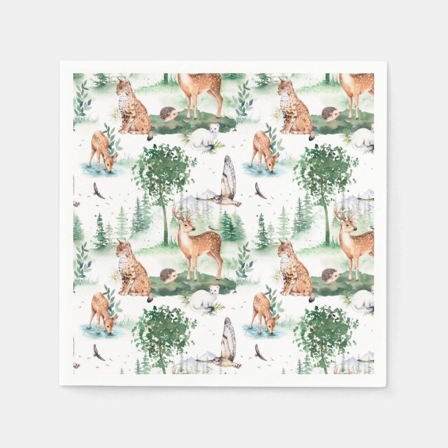 Serviette En Papier Aquarelle Woodland Baby Motif animal (Devant)