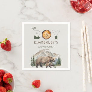 Serviette En Papier Aquarelle Woodland Oh Boy Bear Baby shower
