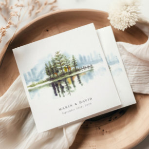 Serviette En Papier Aquarelle Woodland Rustic Lake Mariage