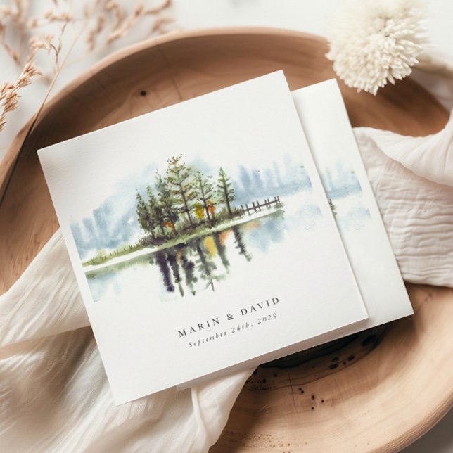 Serviette En Papier Aquarelle Woodland Rustic Lake Mariage (Créateur téléchargé)