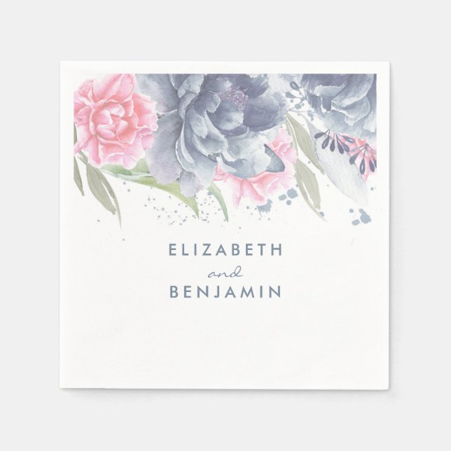 Serviette En Papier Aquarelles bleu et rose (Devant)