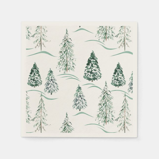 Serviette En Papier Aquarelles de Noël. Forêt d'hiver. (Devant)