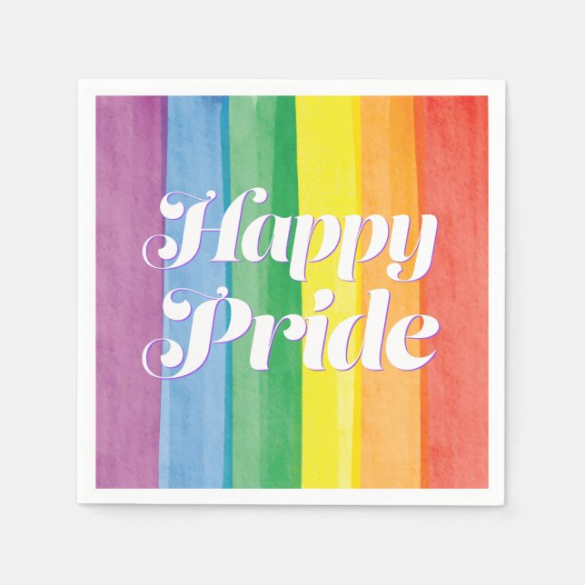 Serviette En Papier Aquarelles Happy Pride Arc-en-ciel (Devant)