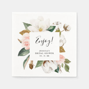 Serviette En Papier Aquarelles Magnolias & Fêtes des mariées Blush