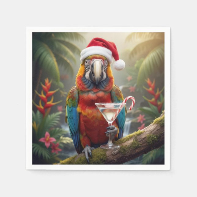 Serviette En Papier Ara perroquet de Noël avec cocktail Martini (Devant)