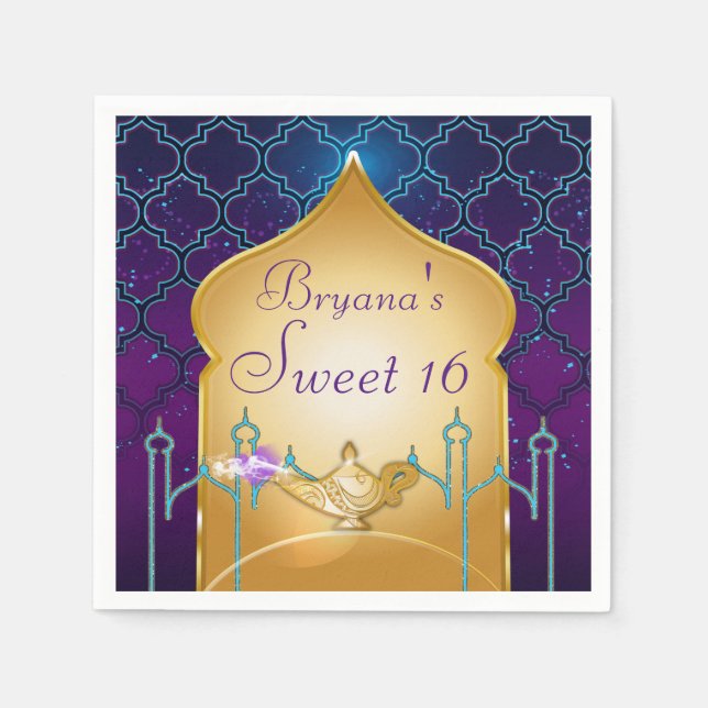 Serviette En Papier Arabian Nights Gold Magic Lamp Party (Devant)