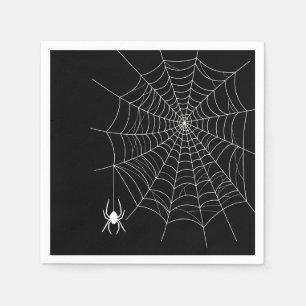 Serviette En Papier Araignée blanche sur fond noir avec toile d'araign